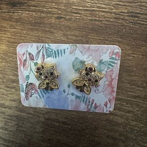 Fantasy Gold and Black Owl Stud Earrings
